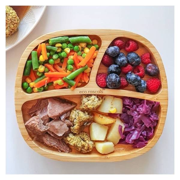 eco rascals plato de bambu con ventosa con compartimentos